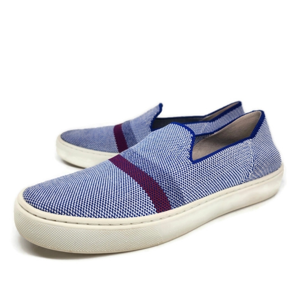 Rothy's Blue Reflective Stripe Knit Stretch Slip-On Sporty No-Lace Sneakers